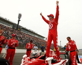 MOTEGI, JAPAN - SEPTEMBER 19:  Scott Dixon, driver of the #9 Target Chip Ganassi Racing Dallara Honda celebrates victory during the IndyCar Series Bridgestone Indy Japan 300 Mile on September 19, 2009 at Twin Ring Motegi in Motegi, Japan.  (Photo by Chris
