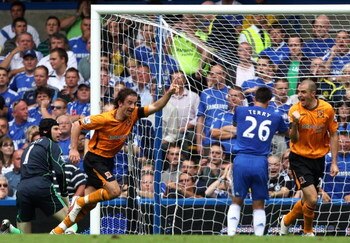LONDON, ENGLAND - AUGUST 15:  Stephen Hunt of Hull City celebrates after scoring against Chelsea during the Barclays Premier League match between Chelsea and Hull City at Stamford Bridge on August 15, 2009 in London, England.  (Photo by Hamish Blair/Getty