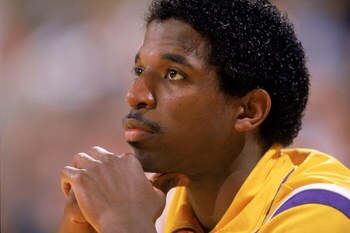 LOS ANGELES - 1988:  A.C. Green #45 of the Los Angeles Lakers sits on the bench during an NBA game at the Great Western Forum in Los Angeles, California in 1988. (Photo by: Mike Powell/Getty Images)