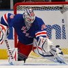 NEW YORK - SEPTEMBER 21: Henrik Lundqvist #30 of the New York Rangers makes the kick save against the Detroit Red Wings during preseason action at Madison Square Garden on September 21, 2009 in New York City. (Photo by Bruce Bennett/Getty Images)
