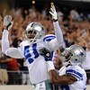 ARLINGTON, TX - SEPTEMBER 28:  Terence Newman #41 of the Dallas Cowboys celebrates with teammate Ken Hamlin #26 after returning an interception for a touchdown in the fourth quater against the Carolina Panthers at Cowboys Stadium on September 28, 2009 in 