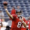 HOUSTON - SEPTEMBER 27:  Quarterback Matt Schaub #8 of the Houston Texans throws during warm-ups before the game against the Jacksonville Jaguars at Reliant Stadium on September 27, 2009 in Houston, Texas.  (Photo by Bob Levey/Getty Images)