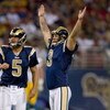 ST. LOUIS, MO - SEPTEMBER 27: Josh Brown #3 of the St. Louis Rams celebrates a 53 yard field goal against the Green Bay Packers at the Edward Jones Dome on September 27, 2009 in St. Louis, Missouri.  (Photo by Dilip Vishwanat/Getty Images)