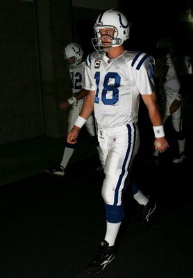 GLENDALE, AZ - SEPTEMBER 27:  Quarterback Peyton Manning #18 of the Indianapolis Colts walks through the tunnel before taking on the Arizona Cardinals during the game at University of Phoenix Stadium on September 27, 2009 in Glendale, Arizona.  (Photo by 