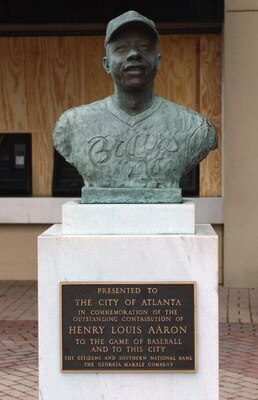 ATLANTA - JULY 26:  At Turner Field, a statue at honors #44 Hank Aaron and his career with the Braves (1954-1974), on July 26, 2004 in Atlanta, Georgia. (Photo by Scott Cunningham/Getty Images)