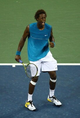 NEW YORK - SEPTEMBER 08: Gael Monfils of France reacts after a point against Rafael Nadal of Spain during day nine of the 2009 U.S. Open at the USTA Billie Jean King National Tennis Center on September 8, 2009 in the Flushing neighborhood of the Queens bo