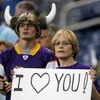 DETROIT - SEPTEMBER 20:  A Vikings fan holds a sign for Brett Favre of the Minnesota Vikings before the  game with the Detroit Lions at Ford Field on September 20, 2009 in Detroit, Michigan. (Photo by Stephen Dunn/Getty Images)
