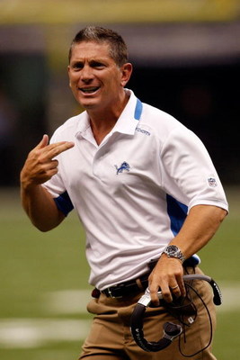 NEW ORLEANS - SEPTEMBER 13:  Head coach Jim Schwartz of the Detroit Lions argues a call with the referees during the game against the New Orleans Saints at the Louisiana Superdome on September 13, 2009 in New Orleans, Louisiana. The Saints defeated the Li