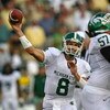 SOUTH BEND, IN - SEPTEMBER 19: Kirk Cousins #8 of the Michigan State Spartans throws a pass against the Notre Dame Fighting Irish on September 19, 2009 at Notre Dame Stadium in South Bend, Indiana. Notre Dame defeated Michigan State 33-30. (Photo by Jonat