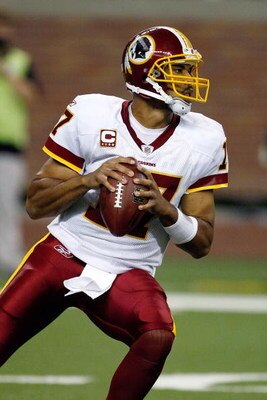 DETROIT, MI - SEPTEMBER 27: Quarterback Jason Campbell #17 of the Washington Redskins drops back to pass the football against the Detroit Lions at Ford Field on September 27, 2009 in Detroit, Michigan. (Photo by Scott Boehm/Getty Images)