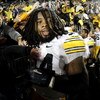 STATE COLLEGE, PA - SEPTEMBER 26:  Adrian Clayborn #94 of the Iowa Hawkeyes celebrates a 21-10 victory over the Penn State Nittnay Lions on September 26, 2009 at Beaver Stadium in State College, Pennsylvania.  (Photo by Gregory Shamus/Getty Images)