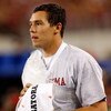ARLINGTON, TX - SEPTEMBER 05:  Quarterback Sam Bradford #14 of the Oklahoma Sooners on the sidelines after suffering an injury against the Brigham Young Cougars at Cowboys Stadium on September 5, 2009 in Arlington, Texas.  (Photo by Ronald Martinez/Getty 