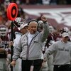 COLLEGE STATION, TX - NOVEMBER 23:  Head coach Dennis Franchione of the Texas A&M Aggies celebrates a touchdown against the Texas Longhorns in the first quarter at Kyle Field on November 23, 2007 in College Station, Texas.  (Photo by Ronald Martinez/Getty