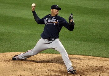 NEW YORK - AUGUST 19:  Jair Jurrjens #49 of the Atlanta Braves pitches against the New York Mets on August 19, 2009 at Citi Field in the Flushing neighborhood of the Queens borough of New York City.  (Photo by Jim McIsaac/Getty Images)
