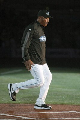 TORONTO - APRIL 6:  Manager Cito Gaston #43 of the Toronto Blue Jays walks onto the field before the Opening Day game against the Detroit Tigers at the Rogers Centre on April 6, 2009 in Toronto, Ontario. (Photo by: Dave Sandford/Getty Images)