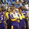 ORLANDO, FL - JUNE 14:  The Los Angeles Lakers bench players watch from the sideline during Game Five of the 2009 NBA Finals against the Orlando Magic on June 14, 2009 at Amway Arena in Orlando, Florida. The Lakers won 99-86.  NOTE TO USER:  User expressl
