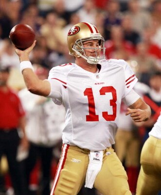 MINNEAPOLIS, MN - SEPTEMBER 27:  Quarterback Shaun Hill #13 of the San Francisco 49ers prepares to throw the football during the game against the Minnesota Vikings at Hubert H. Humphrey Metrodome on September 27, 2009 in Minneapolis, Minnesota. The Viking