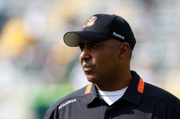 GREEN BAY, WI - SEPTEMBER 20: Head coach Marvin Lewis of the Cincinnati Bengals watches the action on the field from the sidelines against the Green Bay Packers at Lambeau Field on September 20, 2009 in Green Bay, Wisconsin. The Bengals defeated the Packe