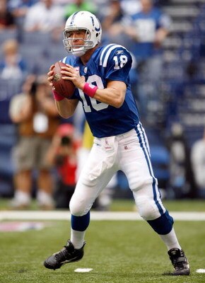 INDIANAPOLIS - OCTOBER 04:  Peyton Manning #18 of the Indianapolis Colts throws the ball during the NFL game against the Seattle Seahawks at Lucas Oil Stadium on October 4, 2009 in Indianapolis, Indiana. The Colts won 34-17.  (Photo by Andy Lyons/Getty Im