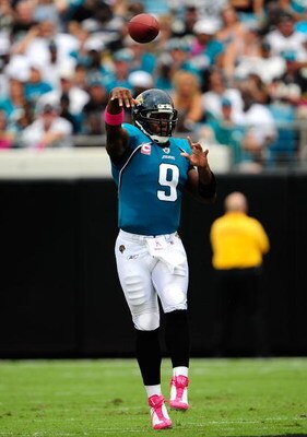 JACKSONVILLE, FL - OCTOBER 04:  David Garrard #9 of the Jacksonville Jaguars attempts a pass during the game against the Tennessee Titans at Jacksonville Municipal Stadium on October 4, 2009 in Jacksonville, Florida. Many players and officials in the NFL 