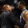 BOSTON - FEBRUARY 01:  Head coach Doc Rivers of the Boston Celtics talks to Al Jefferson #25 of Minnesota Timberwolves after the game on February 1, 2009 at TD Banknorth Garden in Boston, Massachusetts. The Celtics defeated the Minnesota Timberwolves 109-
