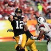 TAMPA, FL - JANUARY 01:  Ricky Stanzi #12 of the Iowa Hawkeyes drops back to pass against the South Carolina Gamecocks during the Outback Bowl on January 1, 2009 at Raymond James Stadium in Tampa, Florida.  (Photo by Scott Halleran/Getty Images)