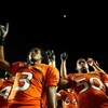 FORT LAUDERDALE, FL - OCTOBER 03: Wide receiver Travis Benjamin #3 and linebacker Darryl Sharpton #50 of the Miami Hurricanes celebrate after defeating the Oklahoma Sooners at Land Shark Stadium on October 3, 2009 in Fort Lauderdale, Florida. Miami defeat