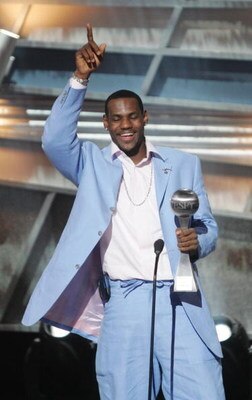 HOLLYWOOD - JULY 14:  Winner for Best Breakthrough athlete, basketball player LeBron James speaks on stage at the 12th Annual ESPY Awards held at the Kodak Theatre on July 14, 2004 in Hollywood, California.  This year's ESPY's will air Sunday, July 16th o