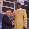 27 Jun 2001:  NBA Commisioner David Stern congratulates Kwame Brown of Glynn Acadamy in Georgia, after being the first pick in the NBA Draft by the Washington Wizards at the Theatre in Madison Square Garden, New York City. Mandatory Credit: Al Bello/ALLSP