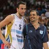 BEIJING - AUGUST 20:  Manu Ginobili #5 of Argentina and head coach Sergio Santos Hernandez embrace after winning the men's basketball quarterfinal game 80-78 over Greece at the Olympic Basketball Gymnasium during Day 12 of the Beijing 2008 Olympic Games o