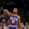 DENVER - 1989:  Trent Tucker #6 of the New York Knicks points his finger during an NBA game against the Denver Nuggets at McNichols Sports Arena in Denver, Colorado in 1989.  (Photo by: Tim Defrisco/Getty Images)