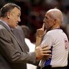 MIAMI - JANUARY 22:  Head Coach Rick Adelman of the Sacramento Kings chats with Referee Dick Bavetta against the Miami Heat on January 22, 2006 at the American Airlines Arena in Miami, Florida.  (Photo by Eliot J. Schechter/Getty Images)