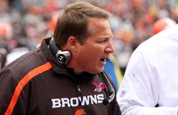CLEVELAND - OCTOBER 04:  Head coach Eric Mangini of the Cleveland Browns looks on against the Cincinnati Bengals during their game at Cleveland Browns Stadium on October 4, 2009 in Cleveland, Ohio.  (Photo by Jim McIsaac/Getty Images)