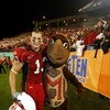 ORLANDO, FL - DECEMBER 29:  Tight end Dan Gronkowski #13 of the Maryland Terrapins poses for a photo with mascot Testudo during the game against the Purdue Boilermakers in the Champs Sports Bowl at Florida Citrus Bowl on December 29, 2006 in Orlando, Flor