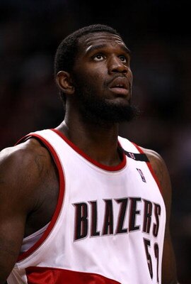 PORTLAND, OR - NOVEMBER 19:  Greg Oden #52 of the Portland Trail Blazers rests during the game against the Chicago Bulls at the Rose Garden on November 6, 2008 in Portland, Oregon.  NOTE TO USER: User expressly acknowledges and agrees that, by downloading