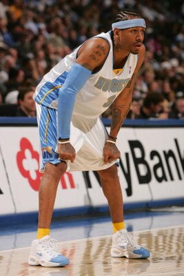 DENVER - JANUARY 22:  Allen Iverson #3 of the Denver Nuggets stands on the court during the NBA game against the Memphis Grizzlies at the Pepsi Center on January 22, 2007 in Denver, Colorado. The Nuggets won 98-115. NOTE TO USER: User expressly acknowledg
