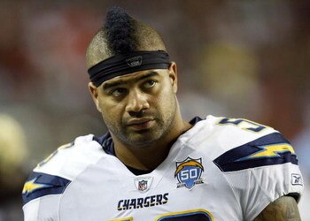 ATLANTA - AUGUST 29:  Linebacker Shawn Merriman #56 of the San Diego Chargers watches the play on the scoreboard during the game against the Atlanta Falcons at the Georgia Dome on August 29, 2009 in Atlanta, Georgia.  The Falcons beat the Chargers 27-24. 