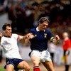 27 May 1989:  Scotland Captain Roy Aitken takes on England Captain Bryan Robson during the Rous Cup match at Hampden Park in Glasgow, Scotland. England won the match 2-0. \ Mandatory Credit: Dave  Cannon/Allsport