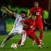 ISTANBUL, TURKEY - OCTOBER 17: Ioannis Amanatidis of Greece (l) battles with Turkey forward Gokdeniz Karadeniz during the Euro 2008 Qualifying match between Turkey and Greece at Ali Sami Yen Stadium on October 17, 2007 in Istanbul,Turkey.  (Photo by Stu F