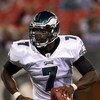 EAST RUTHERFORD, NJ - SEPTEMBER 03:  Michael Vick #7 of the Philadelphia Eagles looks to throw a pass against the New York Jets on September 3, 2009 at Giants Stadium in East Rutherford, New Jersey. The Jets defeated the Eagles 38-27.  (Photo by Jim McIsa