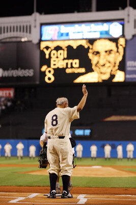NEW YORK - SEPTEMBER 21:  Yogi Berra stands on the field during a pregame ceremony prior to the start of the last regular season game at Yankee Stadium between the Baltimore Orioles and the New York Yankees on September 21, 2008 in the Bronx borough of Ne