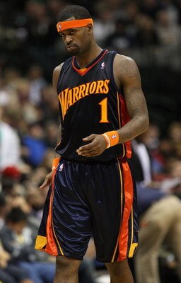 DALLAS - JANUARY 28:  Stephen Jackson #1 of the Golden State Warriors during play against the Dallas Mavericks on January 28, 2008 at American Airlines Center in Dallas, Texas.  NOTE TO USER: User expressly acknowledges and agrees that, by downloading and