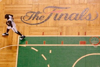 BOSTON - JUNE 05:  Kevin Garnett #5 of the Boston Celtics walks across the court in Game One of the 2008 NBA Finals against the Los Angeles Lakers on June 5, 2008 at TD Banknorth Garden in Boston, Massachusetts. NOTE TO USER: User expressly acknowledges a