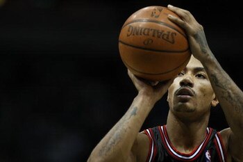 MILWAUKEE - FEBRUARY 18: Derrick Rose #1 of the Chicago Bulls shoots a free-throw during a game against the Milwaukee Bucks on February 18, 2009 at the Bradley Center in Milwaukee, Wisconsin. The Bulls defeated the Bucks 113-104. NOTE TO USER: User expres