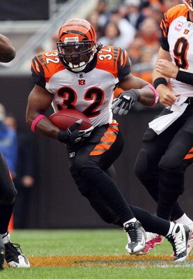 CLEVELAND - OCTOBER 04:  Cedric Benson #32 of the Cincinnati Bengals runs the ball against the Cleveland Browns during their game at Cleveland Browns Stadium on October 4, 2009 in Cleveland, Ohio. The Bengals defeated the Browns 23-20 in overtime.  (Photo