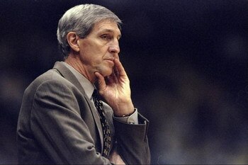 7 Feb 1999:   Coach Jerry Sloan of the Los Angeles Lakers looking on during the game against the Utah Jazz at the Great Western Forum in Inglewood, California. The Jazz defeated the Lakers 100-91.  Mandatory Credit: Todd Warshaw  /Allsport