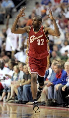 AUBURN HILLS, MI - APRIL 24:  Joe Smith #32 of the Cleveland Cavaliers reacts after a third quarter three pointer against the Detroit Pistons in Game Three of the Eastern Conference Quarterfinals during the 2009 NBA Playoffs at the Palace of Auburn Hills 
