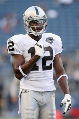 SEATTLE - SEPTEMBER 03: Darrius Heyward-Bey #12 of the Oakland Raiders stands on the field before the game against the Seattle Seahawks on September 3, 2009 at Qwest Field in Seattle, Washington. (Photo by Otto Greule Jr/Getty Images)    