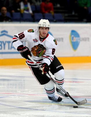 HELSINKI, FINLAND - OCTOBER 03:  #88 Patrick Kane of the Chicago Blackhawks in action during The Compuware/NHL Premiere Helsinki series match between the Chicago Blackhawks and the Florida Panthers at the Hartwall Areena on October 3, 2009 in Helsinki, Fi