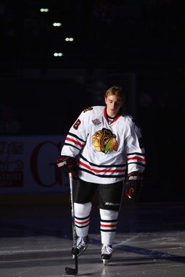 ZURICH, SWITZERLAND - SEPTEMBER 29:  Patrick Kane of Chicago is introduced onto the ice during the ZSC Lions Zurich v Chicago Blackhawks Victoria Cup match at the Hallenstadion Arena on September 29, 2009 in Zurich, Switzerland.  (Photo by Michael Steele/